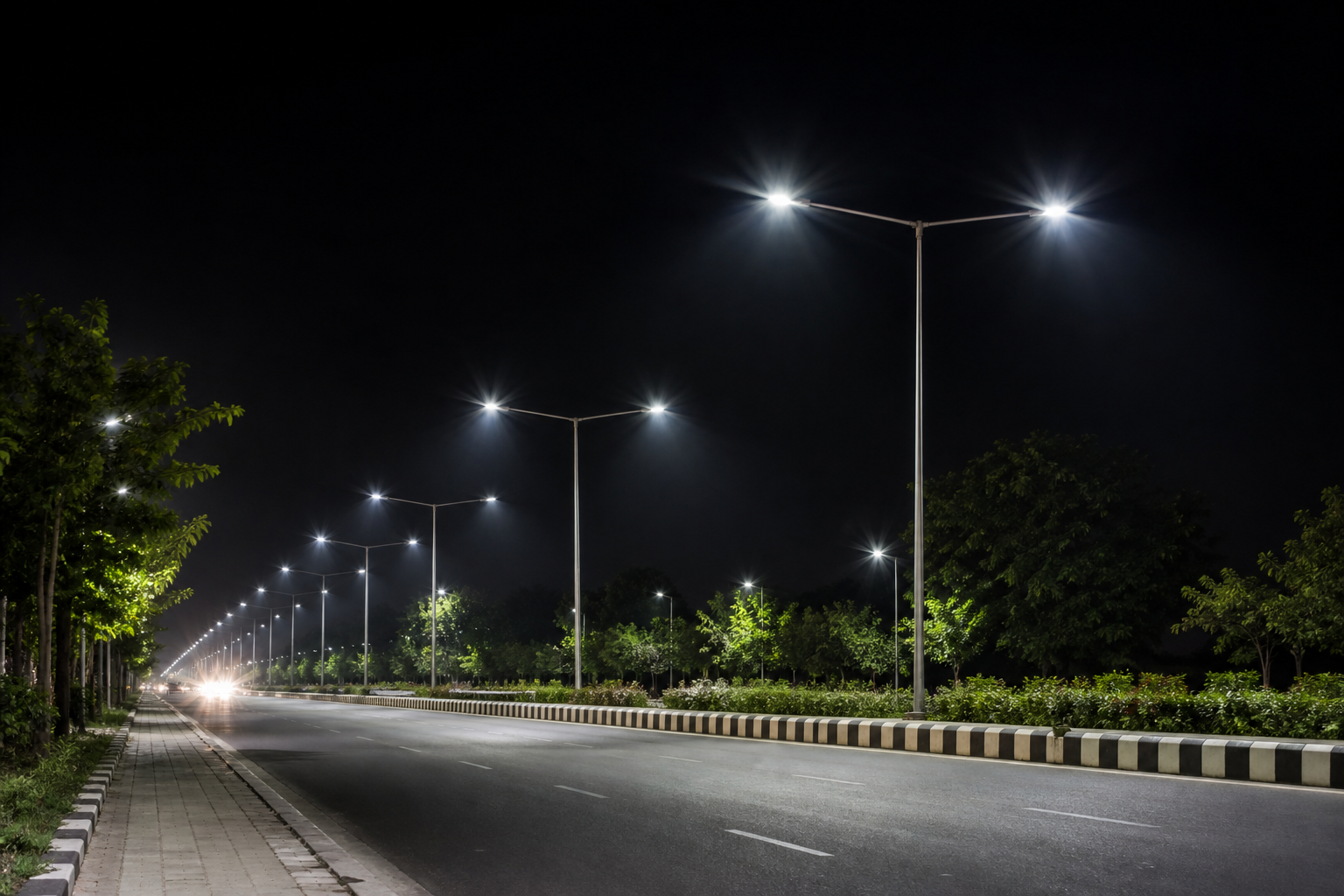 LED street lights along a road