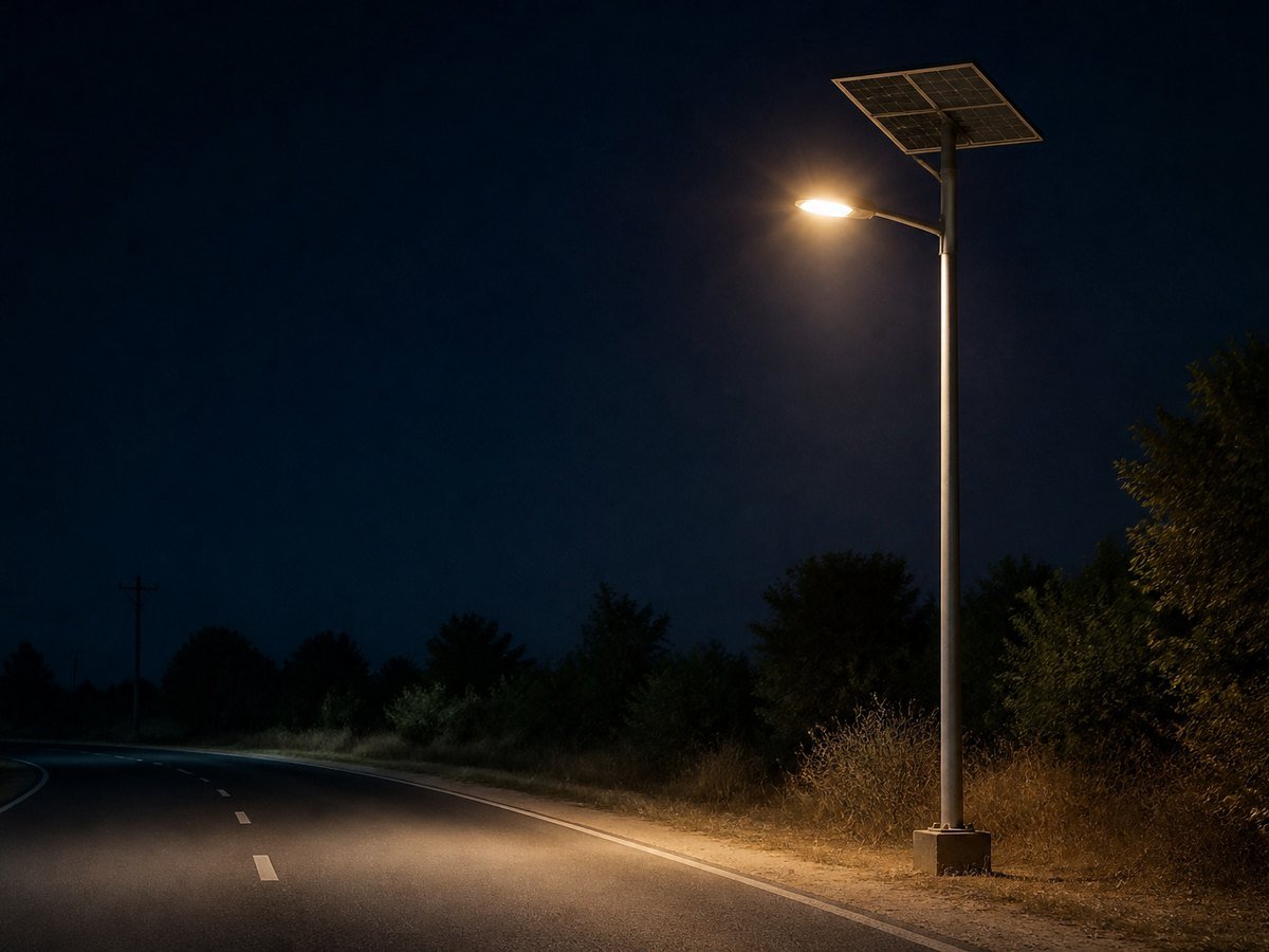 Solar street light at night